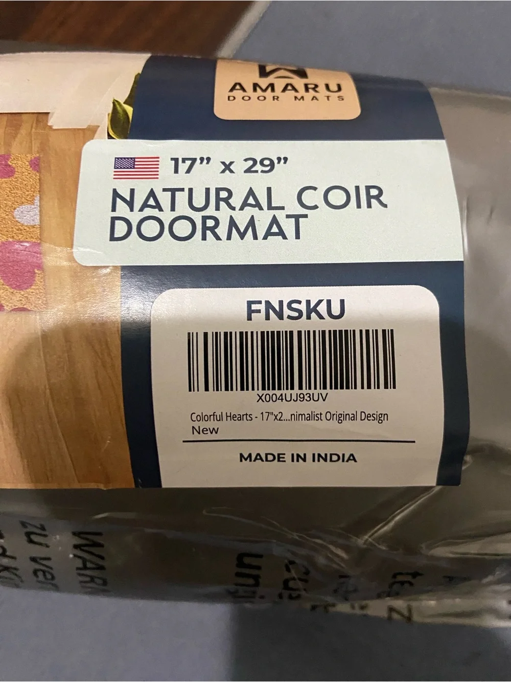 17 X 29” Natural Coir Doormat Heart Pattern